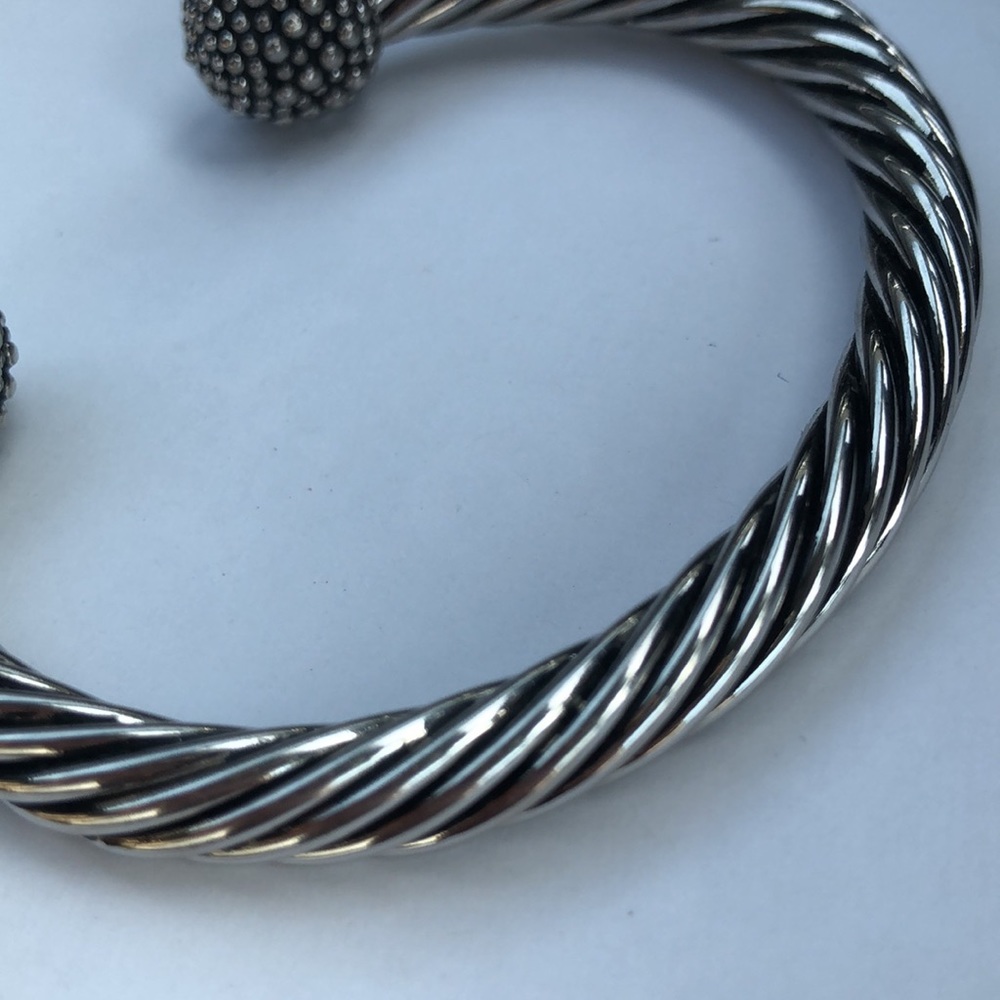 Silvertone Cable Cuff Bangle Bracelet Tiny Bubble… - image 6